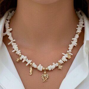 Womens Necklace White Womens Coral Necklace for Women Raw Stone Gold Plated
